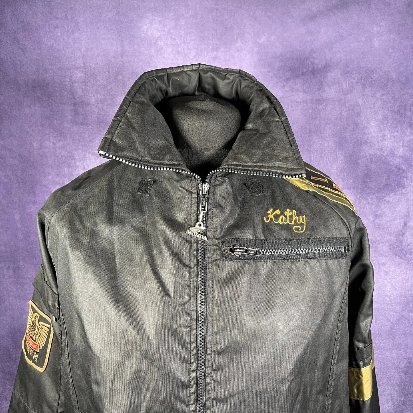 Vintage 80's Hondaline Goldwing Black and Gold Super Rare Large Jacket