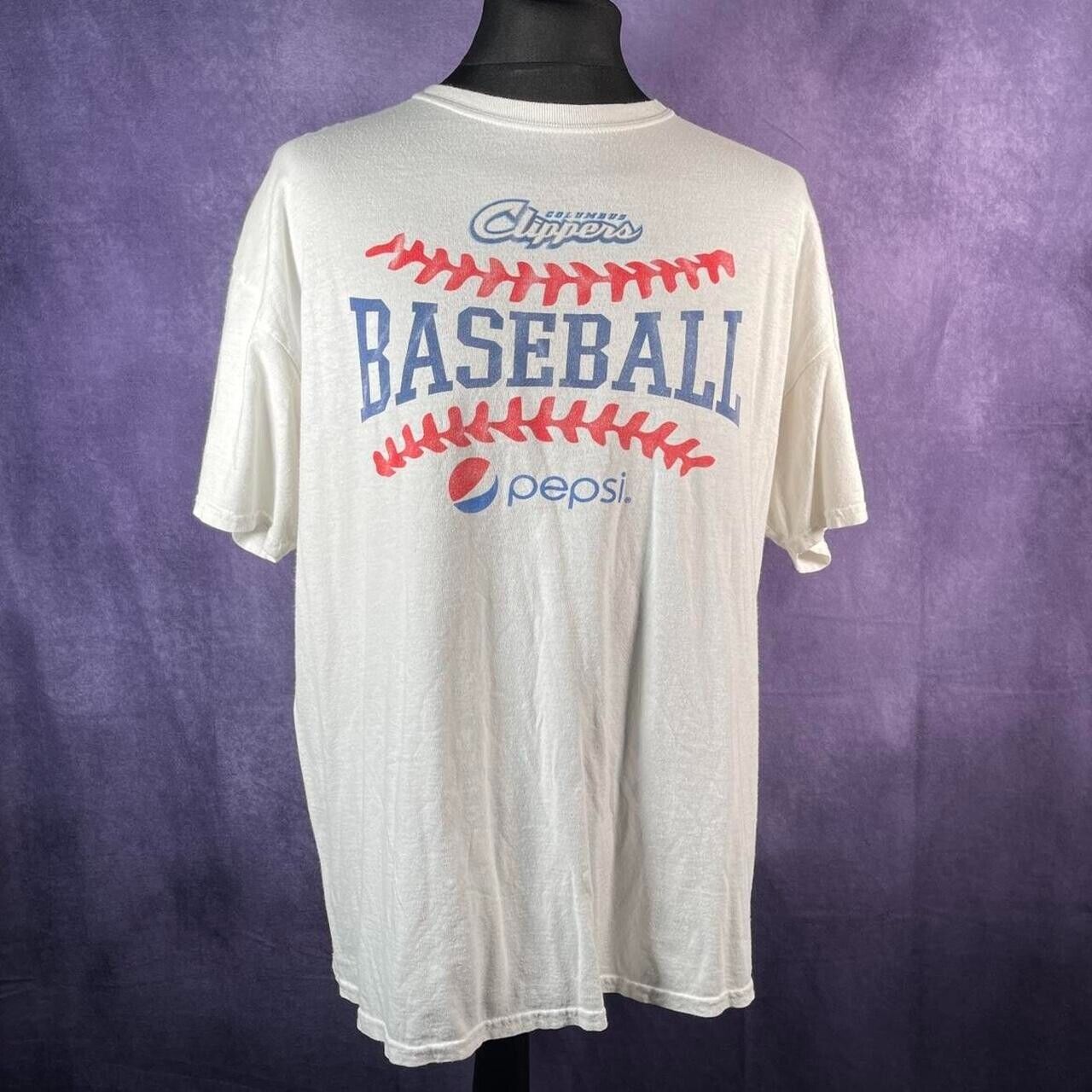 Vintage White 1990's Pepsi Columbus Clippers Baseball T-Shirt XXL