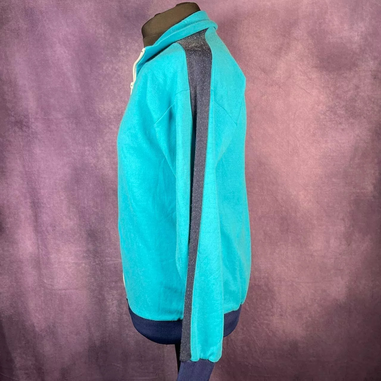 Vintage 1970s Blue Tracksuit Top Jacket Apart Apolda Stripe Size Large