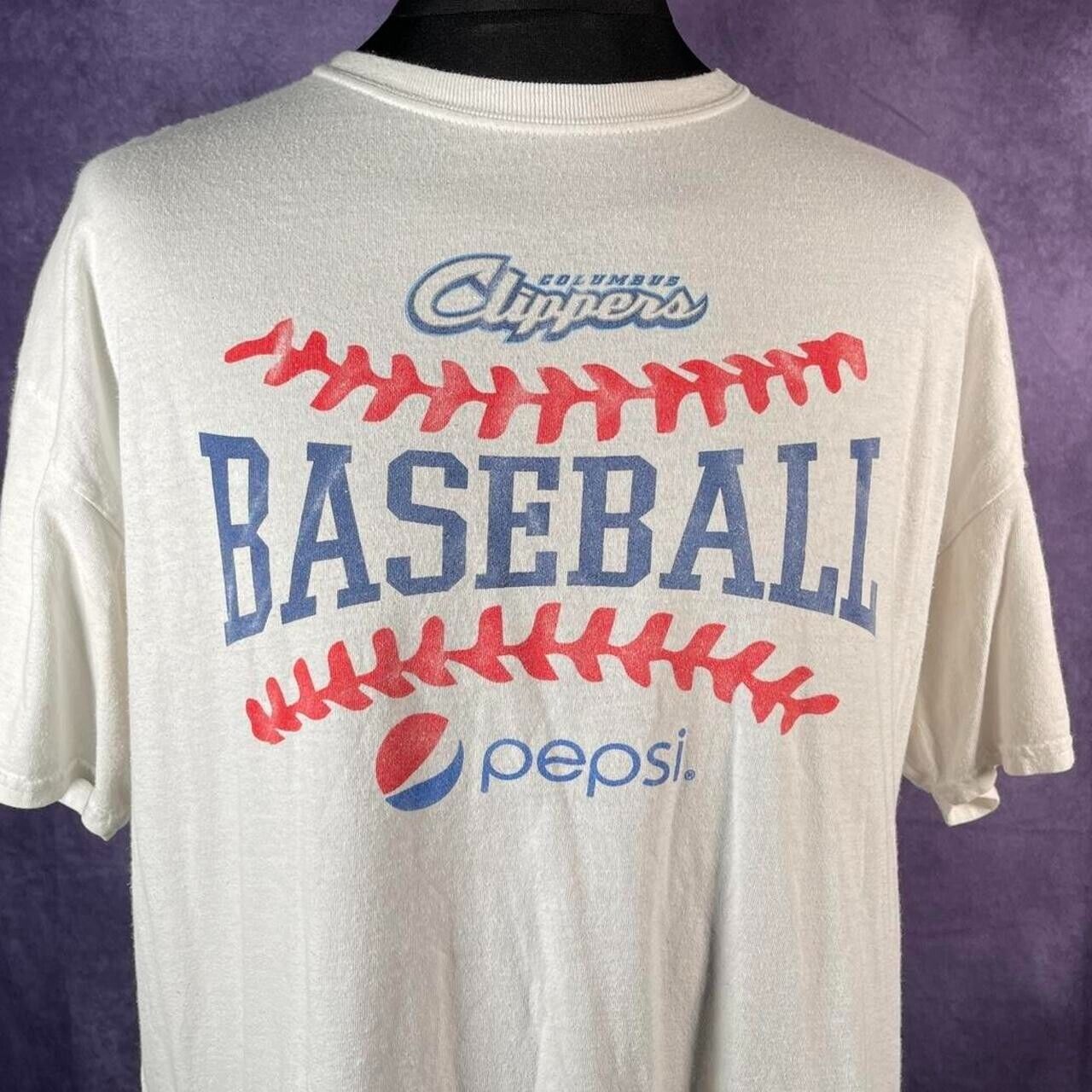 Vintage White 1990's Pepsi Columbus Clippers Baseball T-Shirt XXL