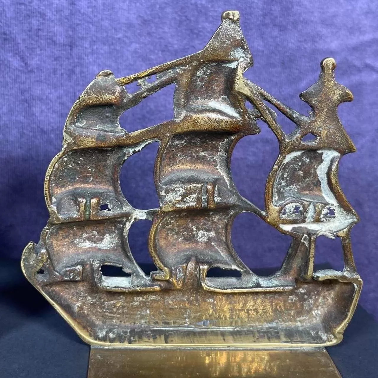 Antique Art Deco Pair Metal Galleons, Pirate Ship Bookends