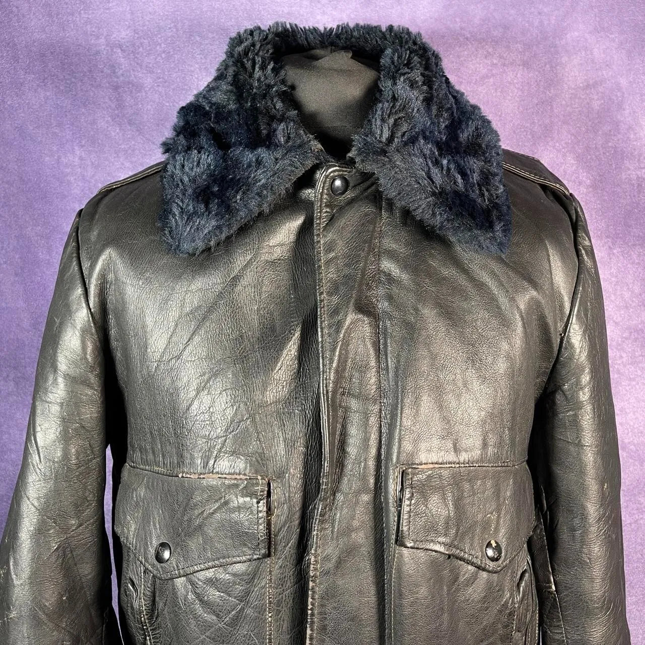 Vintage 70s Excelled Leather Bomber Flight Jacket Black Size Xl