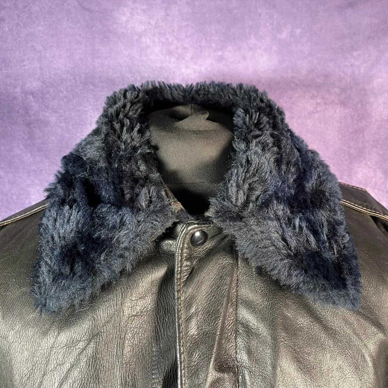 Vintage 70s Excelled Leather Bomber Flight Jacket Black Size Xl