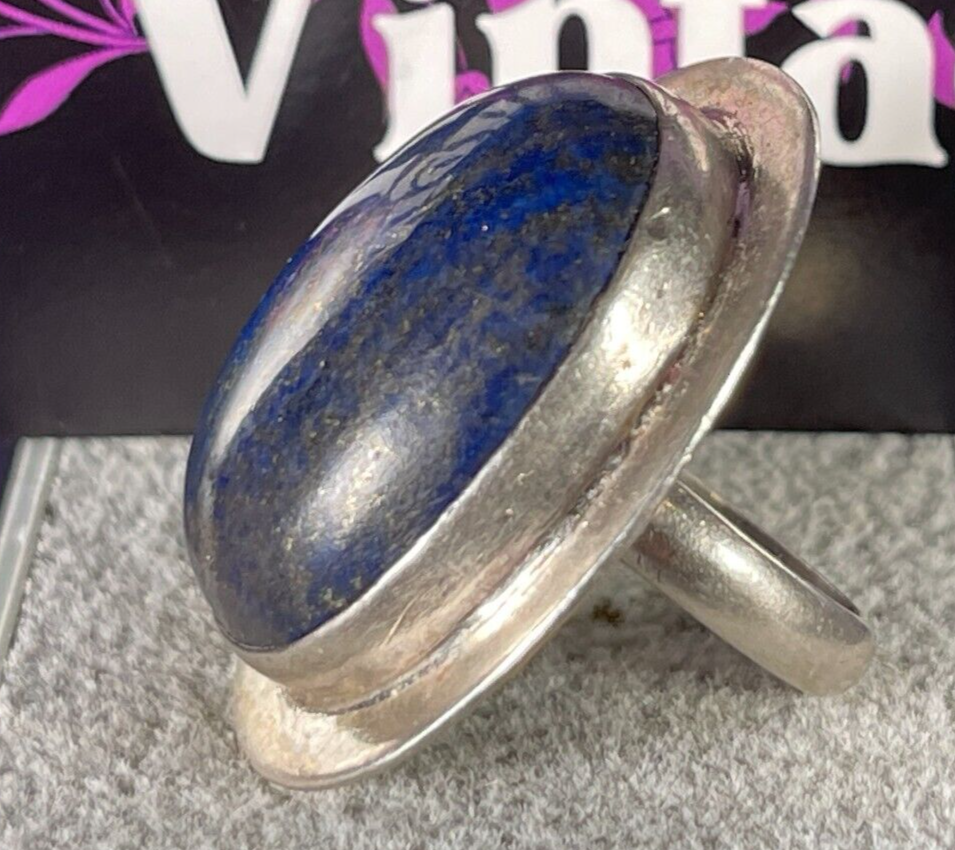 Vintage Large Lapis Sterling Silver Ring 925 Precious Stone