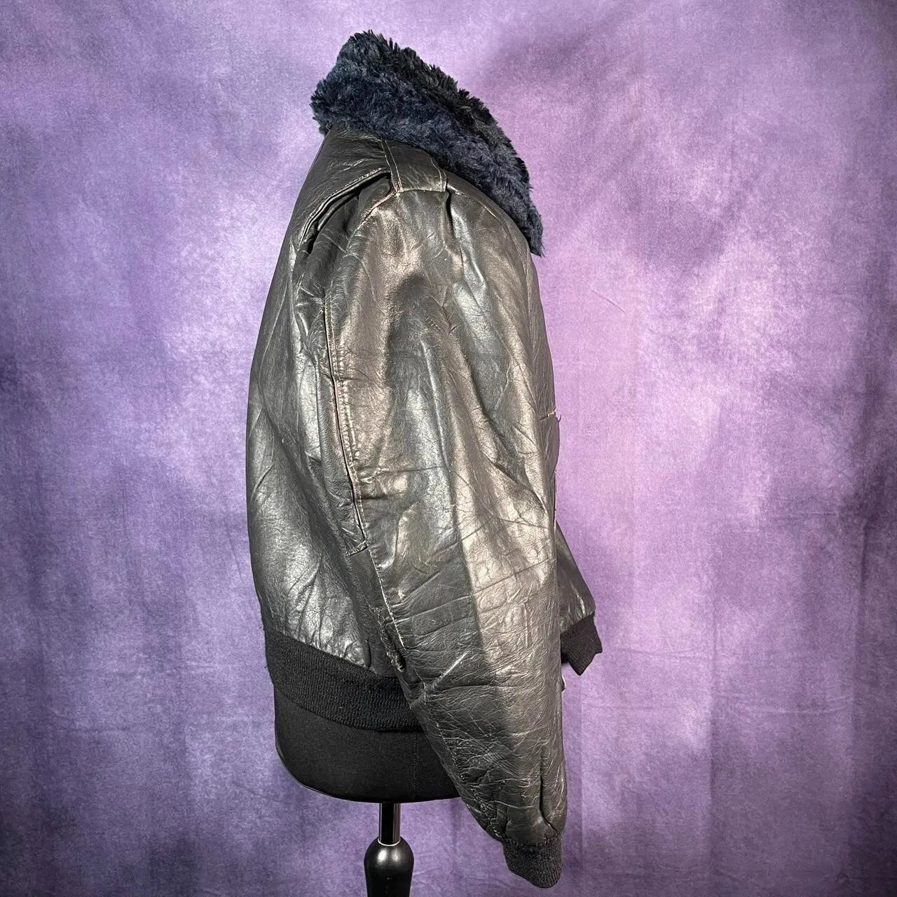 Vintage 70s Excelled Leather Bomber Flight Jacket Black Size Xl