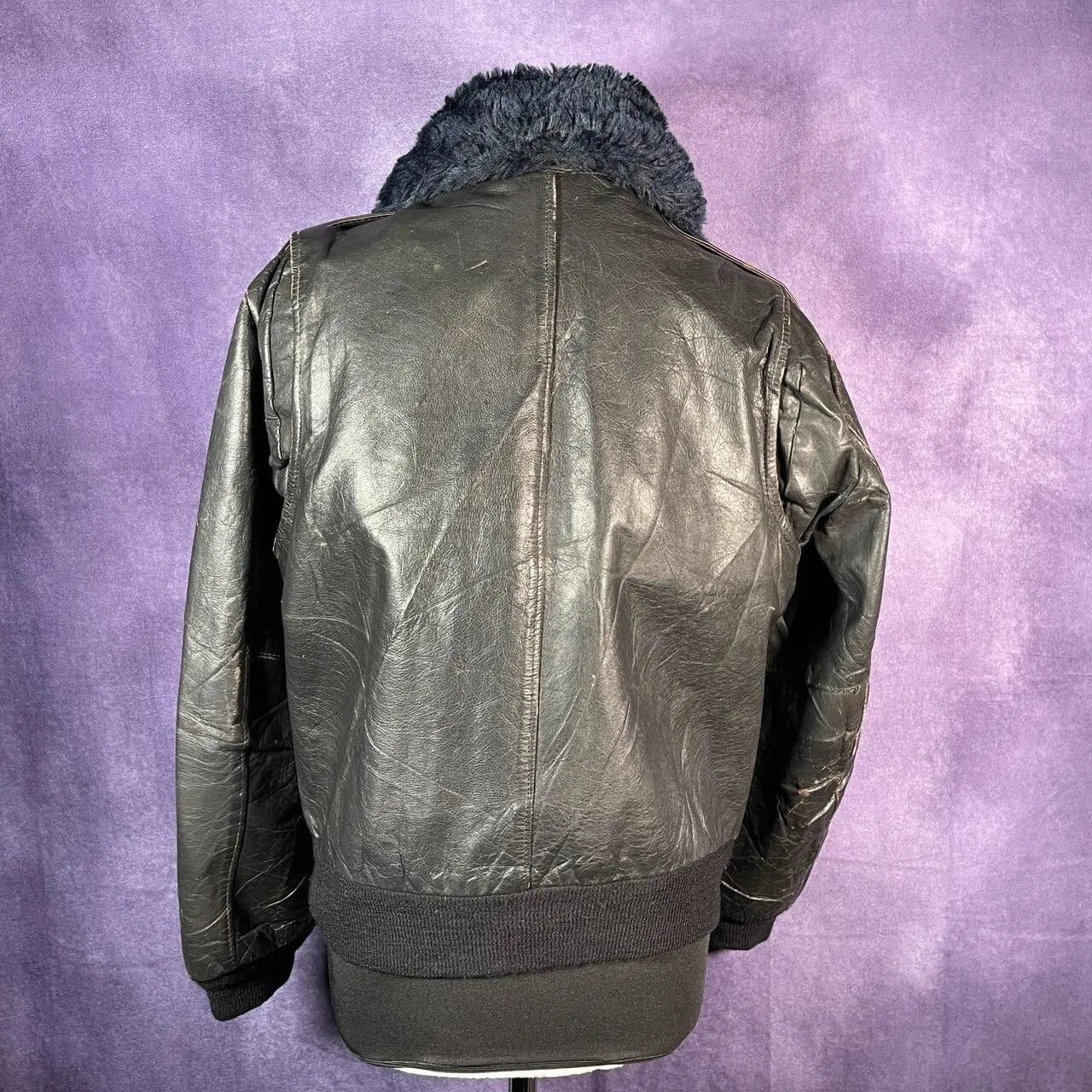 Vintage 70s Excelled Leather Bomber Flight Jacket Black Size Xl