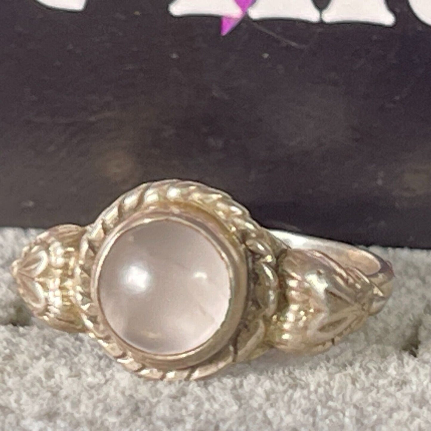 Vintage Sterling Silver Dainty Moonstone Hearts 925 Ring