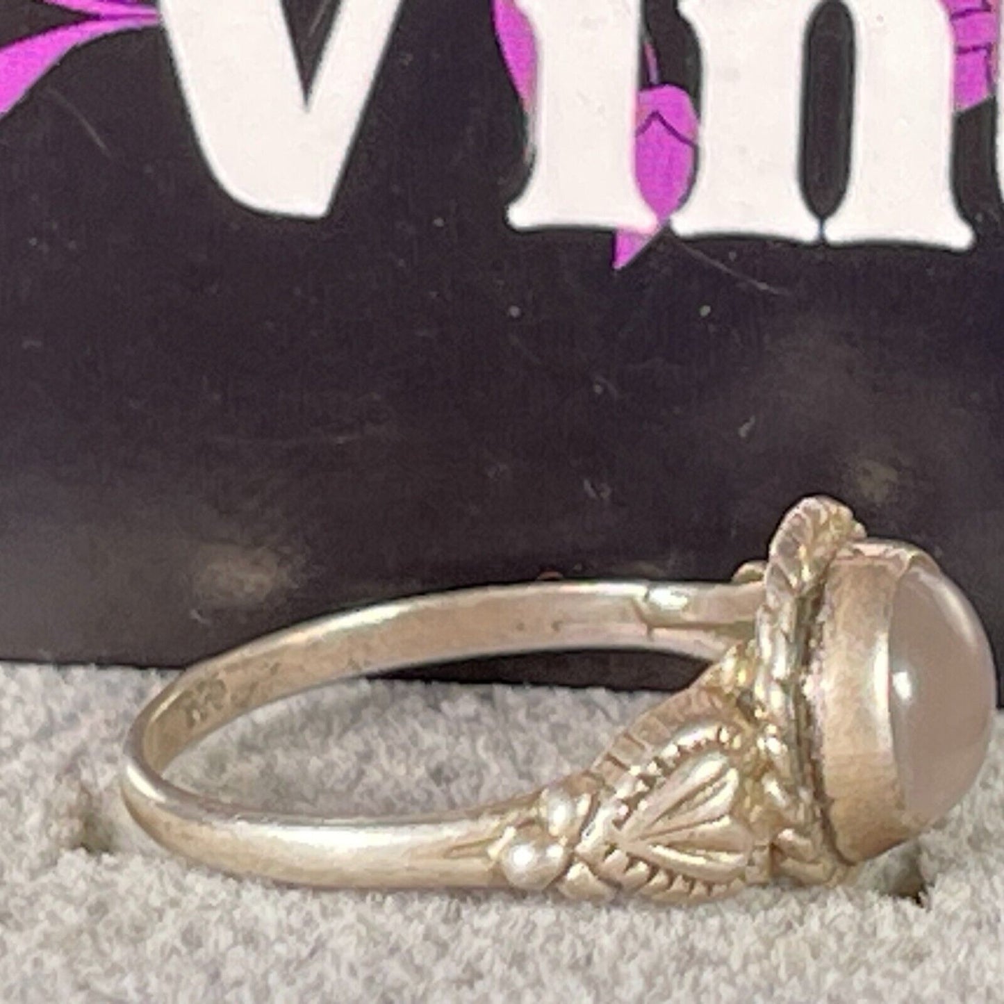 Vintage Sterling Silver Dainty Moonstone Hearts 925 Ring