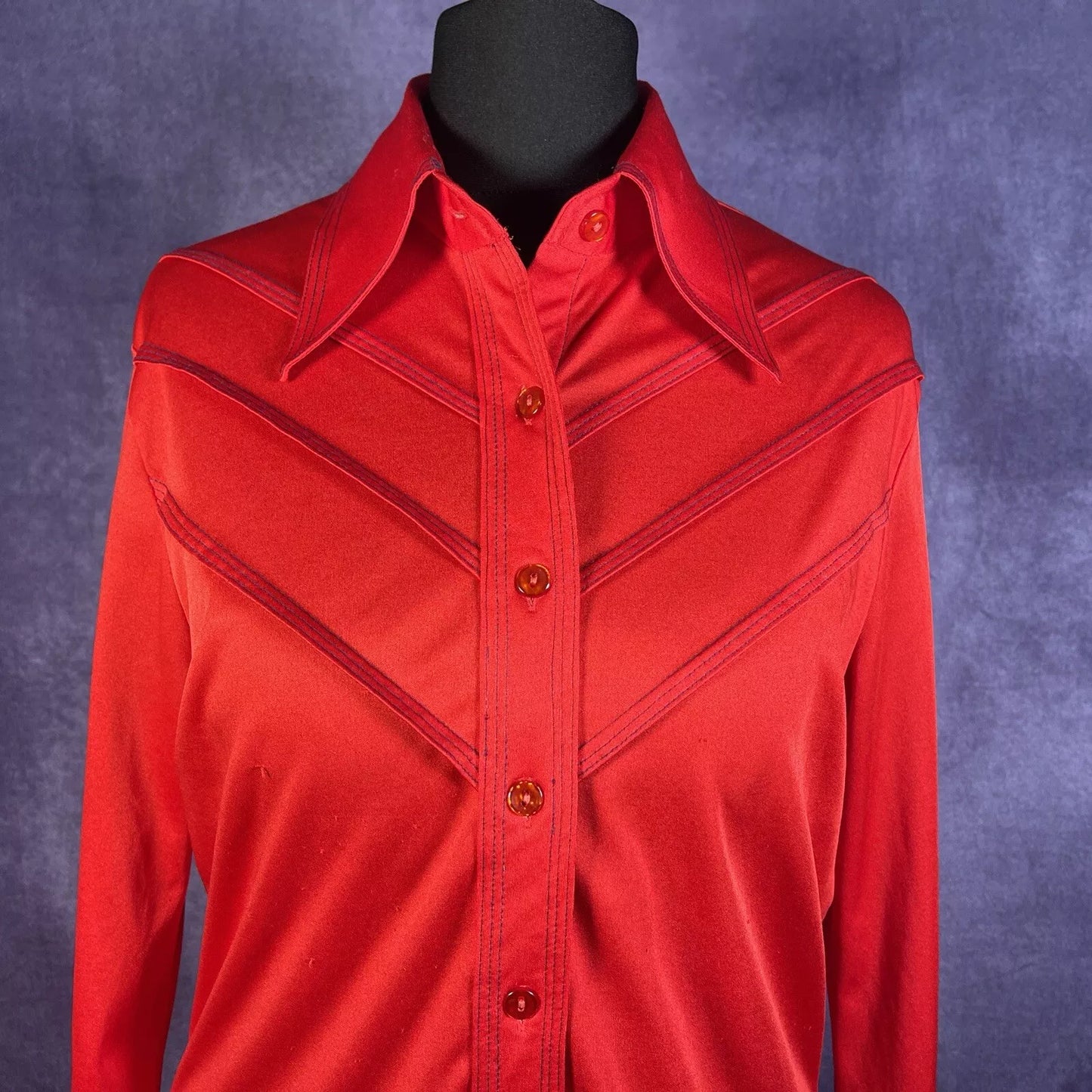 1970S Vintage Womens Dagger Collar Button Up Shirt