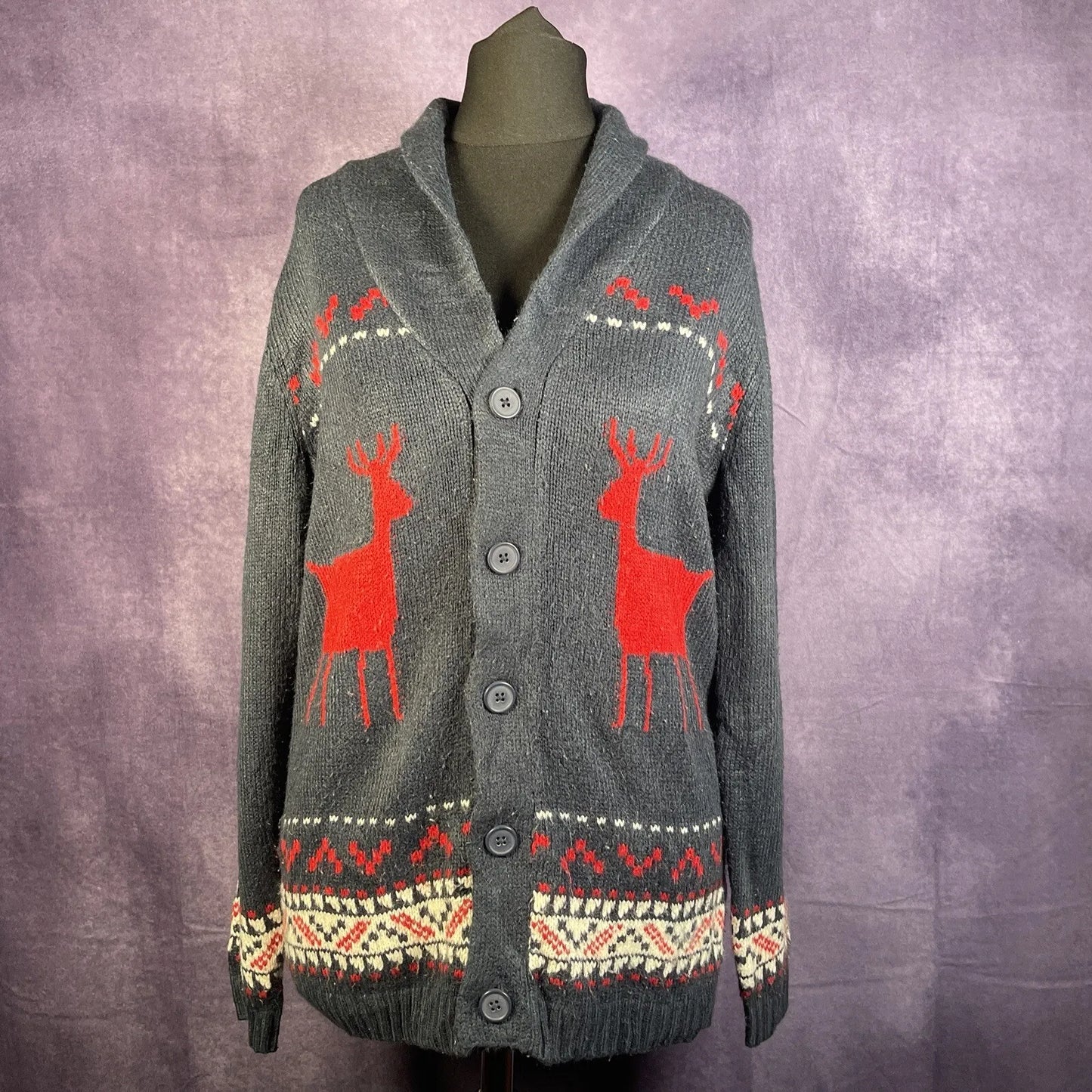 Vintage 70s Blue Sears Cardigan Reindeer Cardigan XS Small