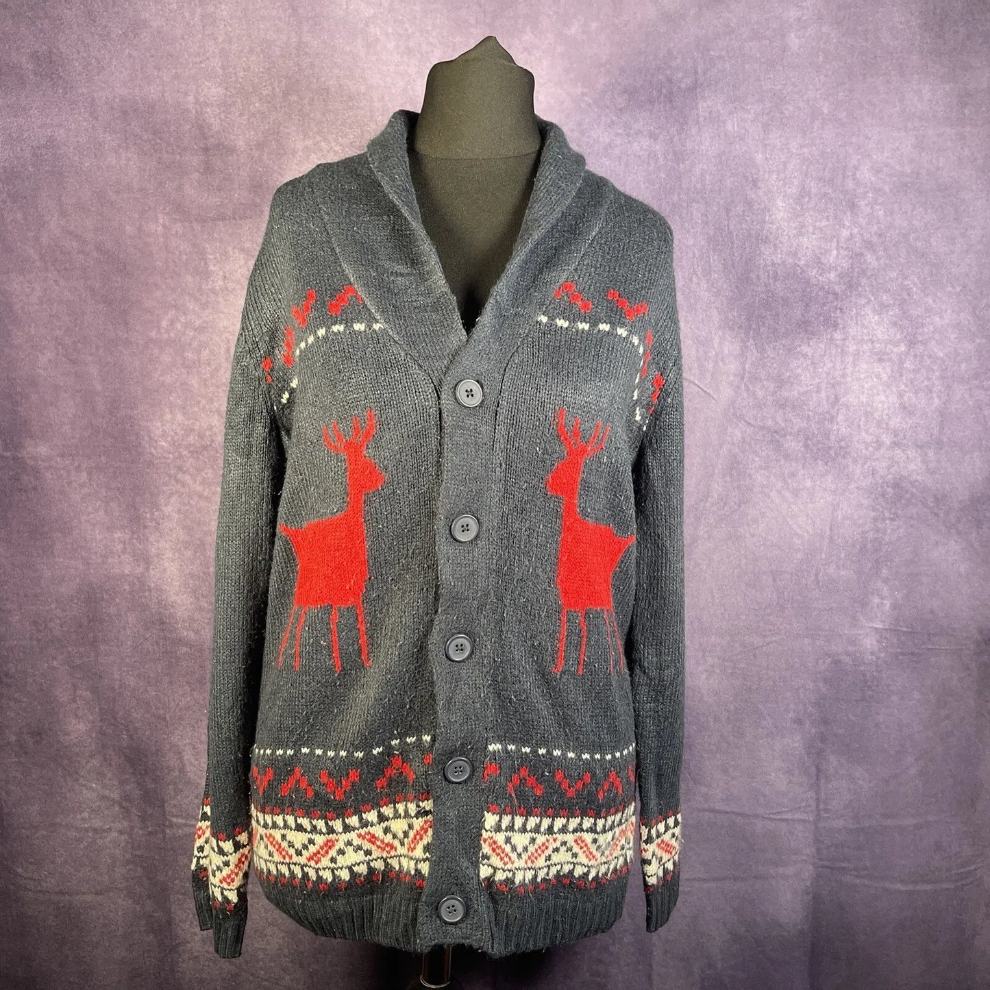 Vintage 70s Blue Sears Cardigan Reindeer Cardigan XS Small