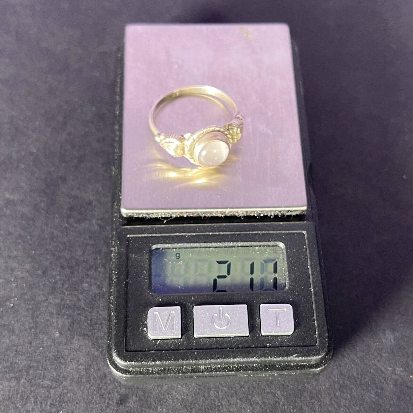 Vintage Sterling Silver Dainty Moonstone Hearts 925 Ring
