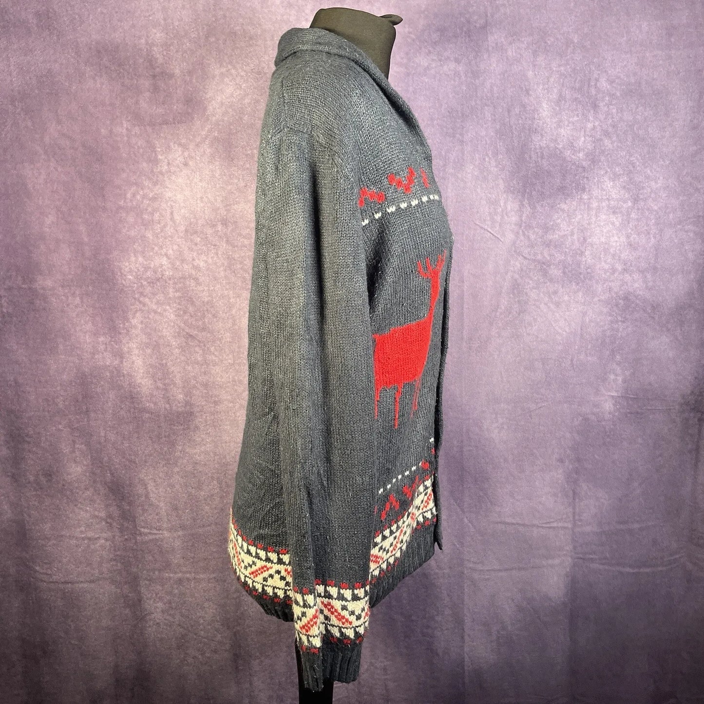 Vintage 70s Blue Sears Cardigan Reindeer Cardigan XS Small