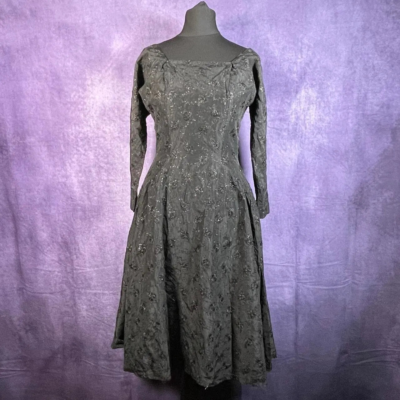 Vintage Black "Junior Vogue" Abstract Stitched Vintage 70's Dress Ladies