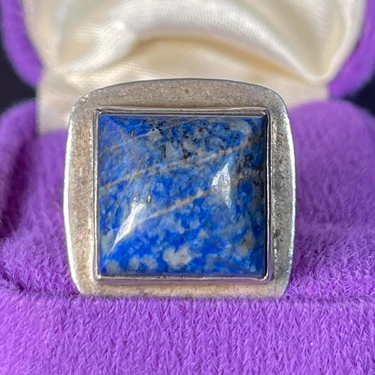 Vintage Square Lapis Silver RIng Size P 1/2 / 7 3/4