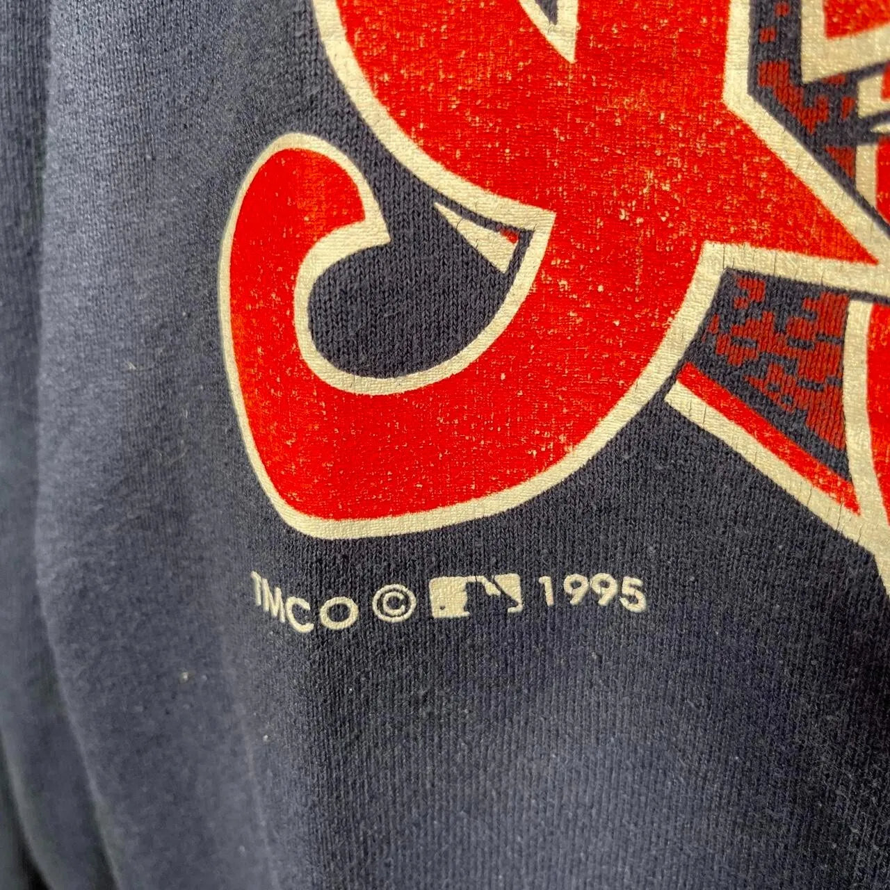 Vintage 1995 Cleveland Indians World Series Sweater Crew Jumper Navy Fruit of Lo