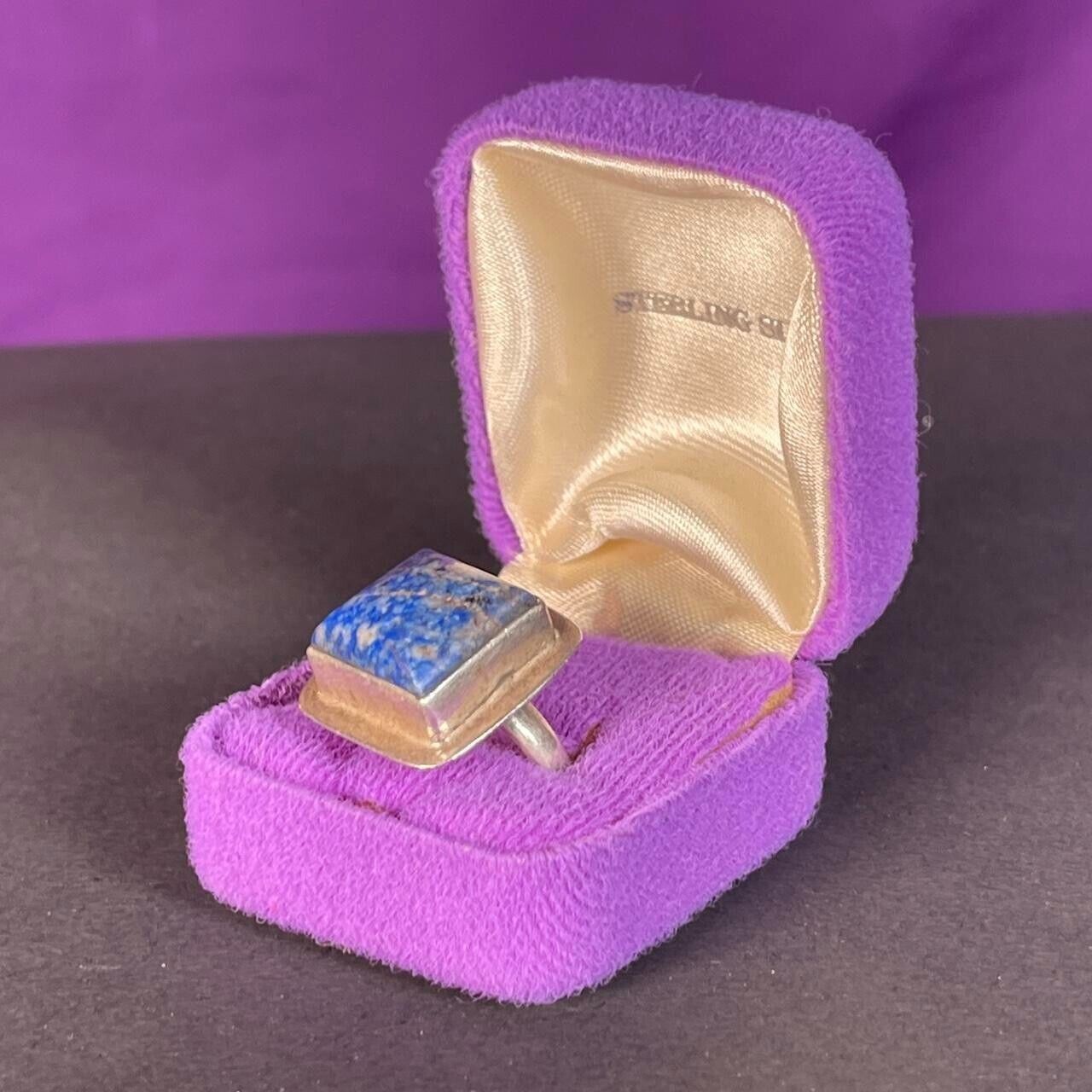 Vintage Square Lapis Silver RIng Size P 1/2 / 7 3/4