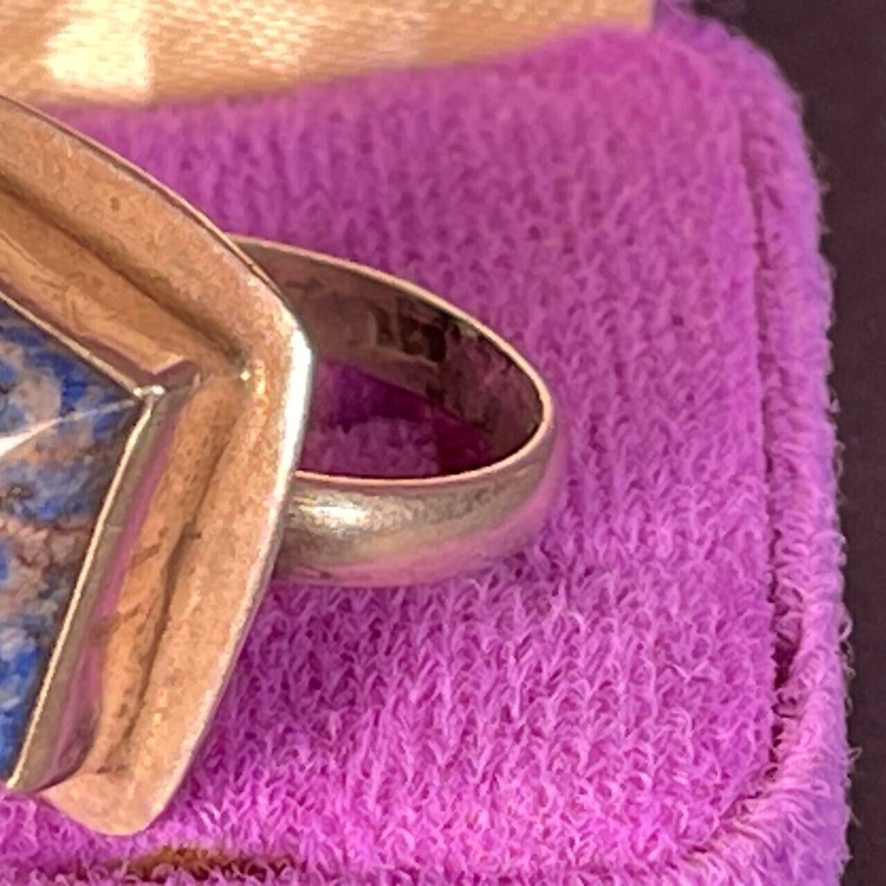 Vintage Square Lapis Silver RIng Size P 1/2 / 7 3/4