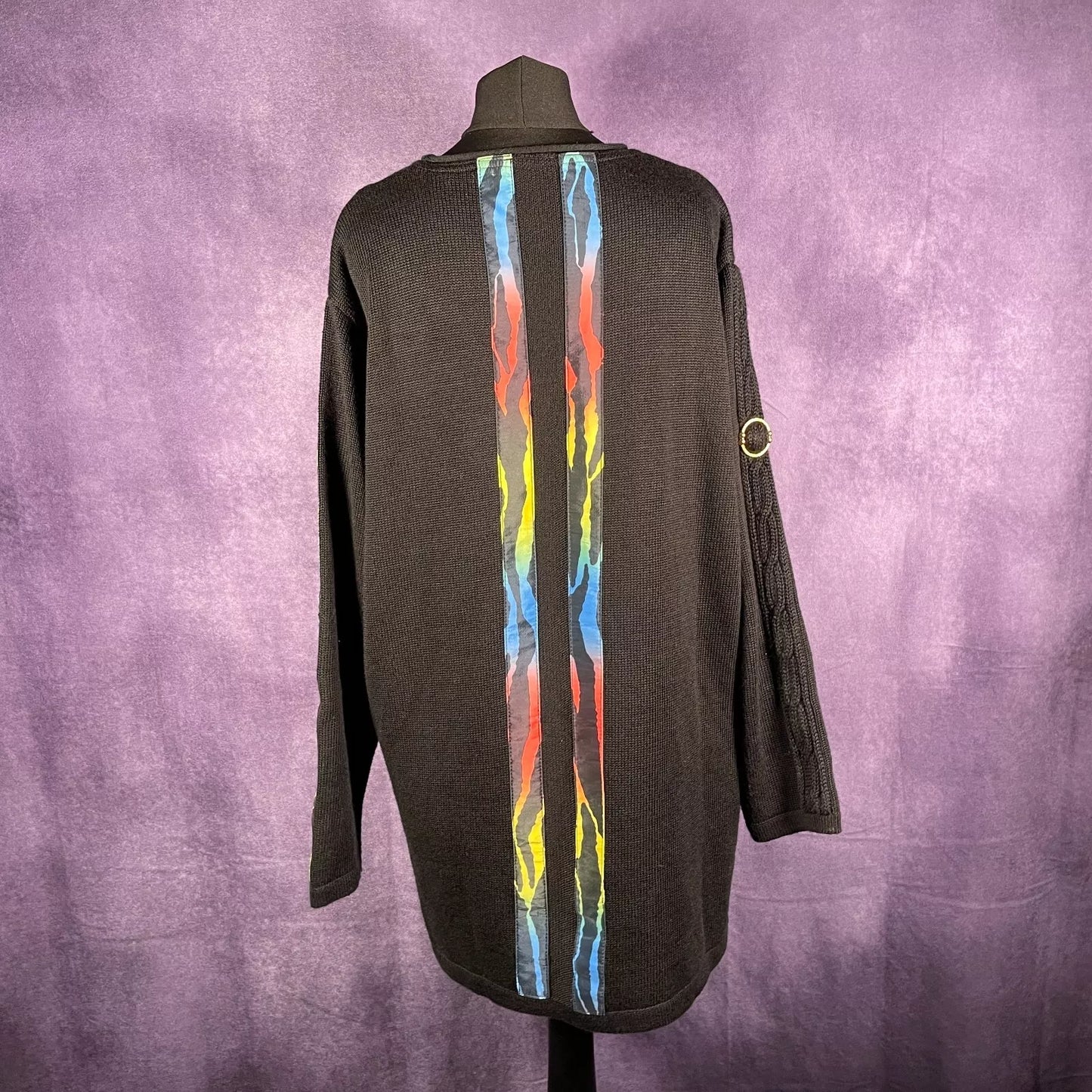 Vintage 1980s Contessa Velit Barl Sweater Black Gold Trim Multi-Coloured Zebra P