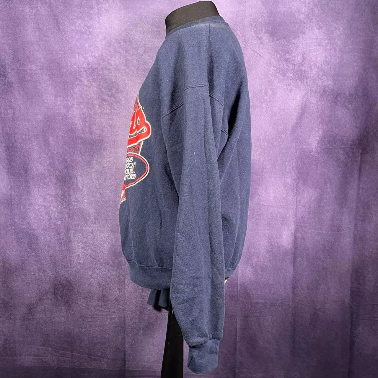 Vintage 1995 Cleveland Indians World Series Sweater Crew Jumper Navy Fruit of Lo