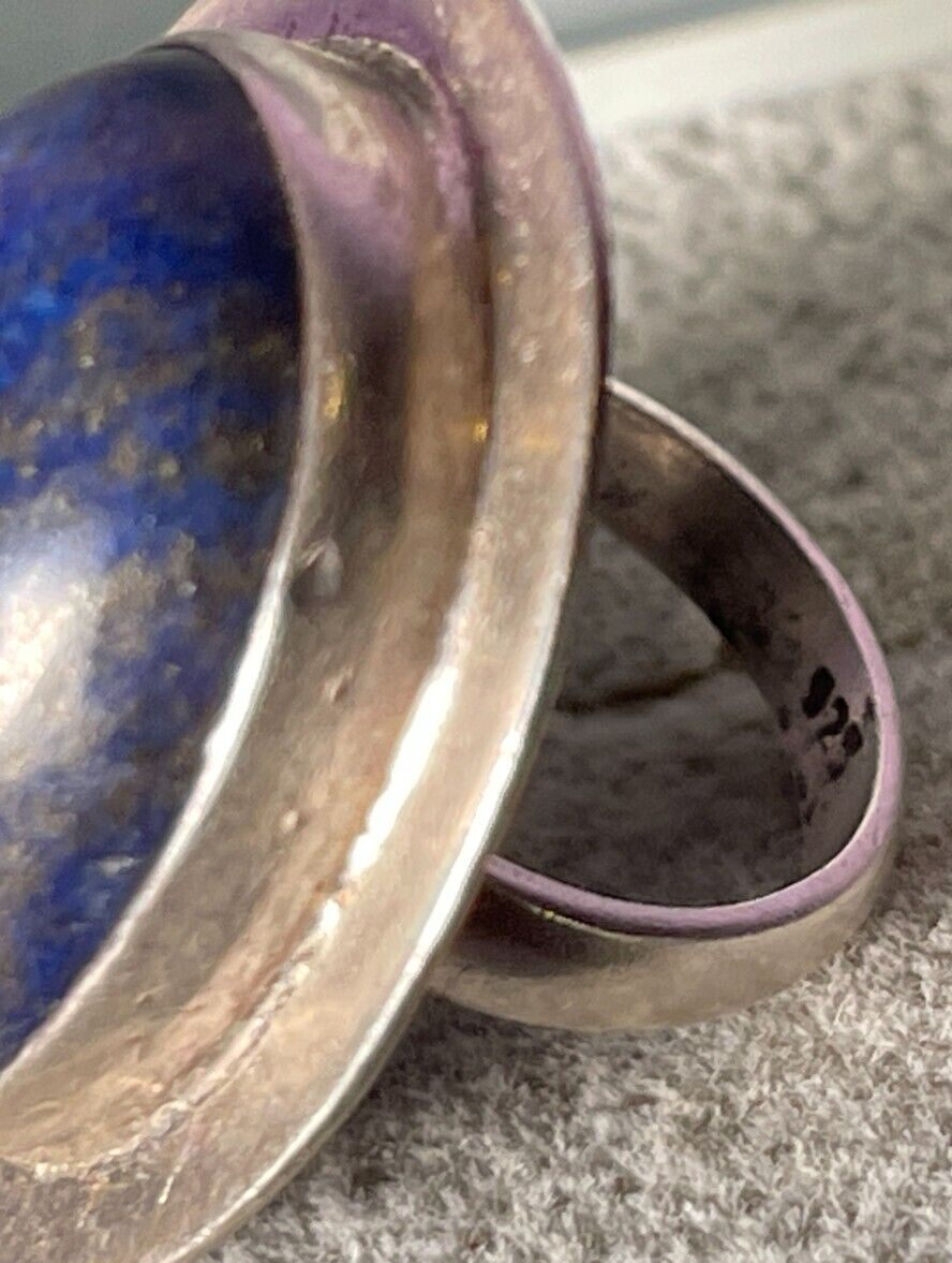 Vintage Large Lapis Sterling Silver Ring 925 Precious Stone