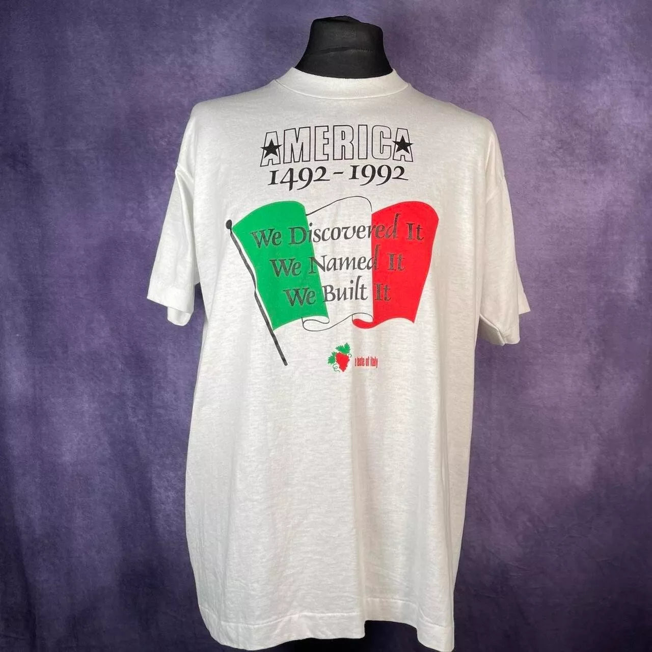 Vintage 1992 America Italy T-Shirt White Single Stitch Screen Stars Best XL