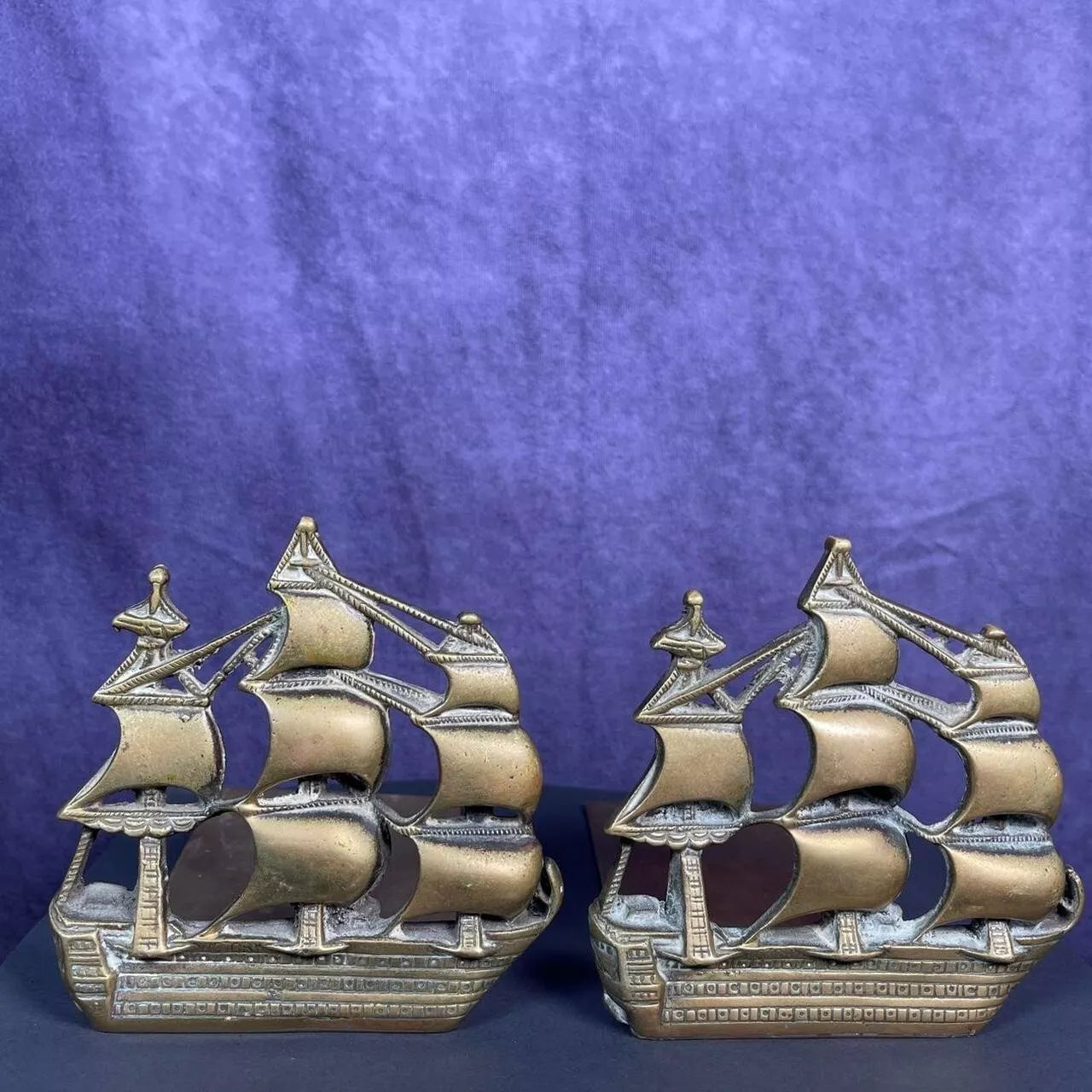 Antique Art Deco Pair Metal Galleons, Pirate Ship Bookends