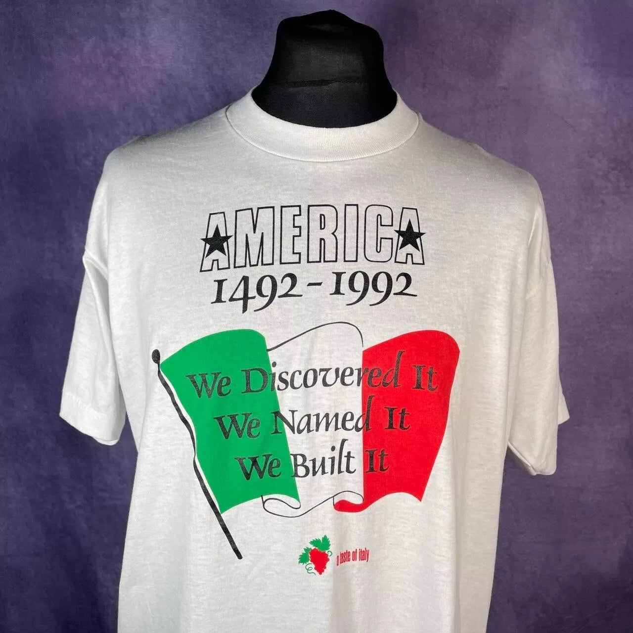 Vintage 1992 America Italy T-Shirt White Single Stitch Screen Stars Best XL