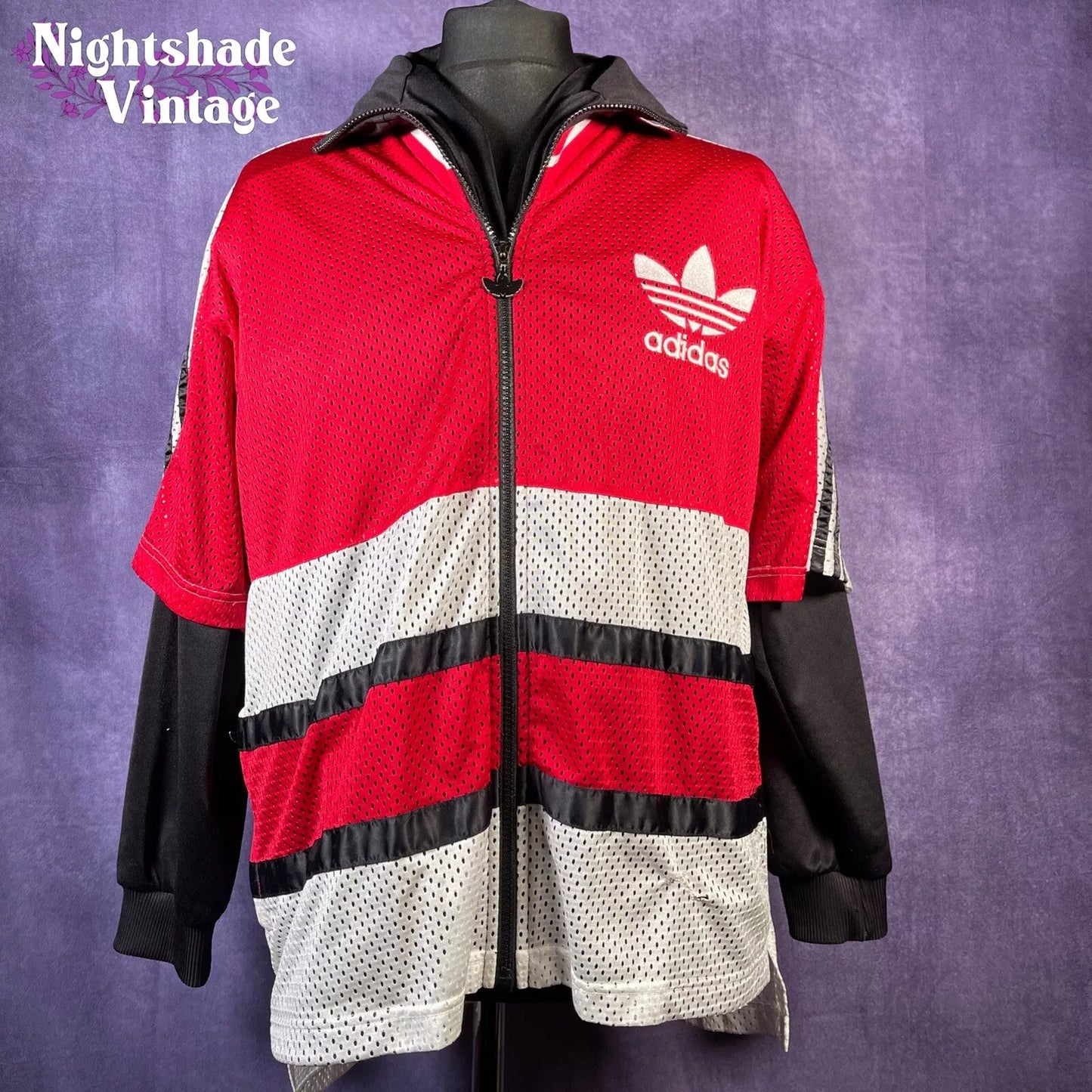Vintage 1990s Shell/Tracksuit Jacket Hip Hop White Red Black Size 40/42
