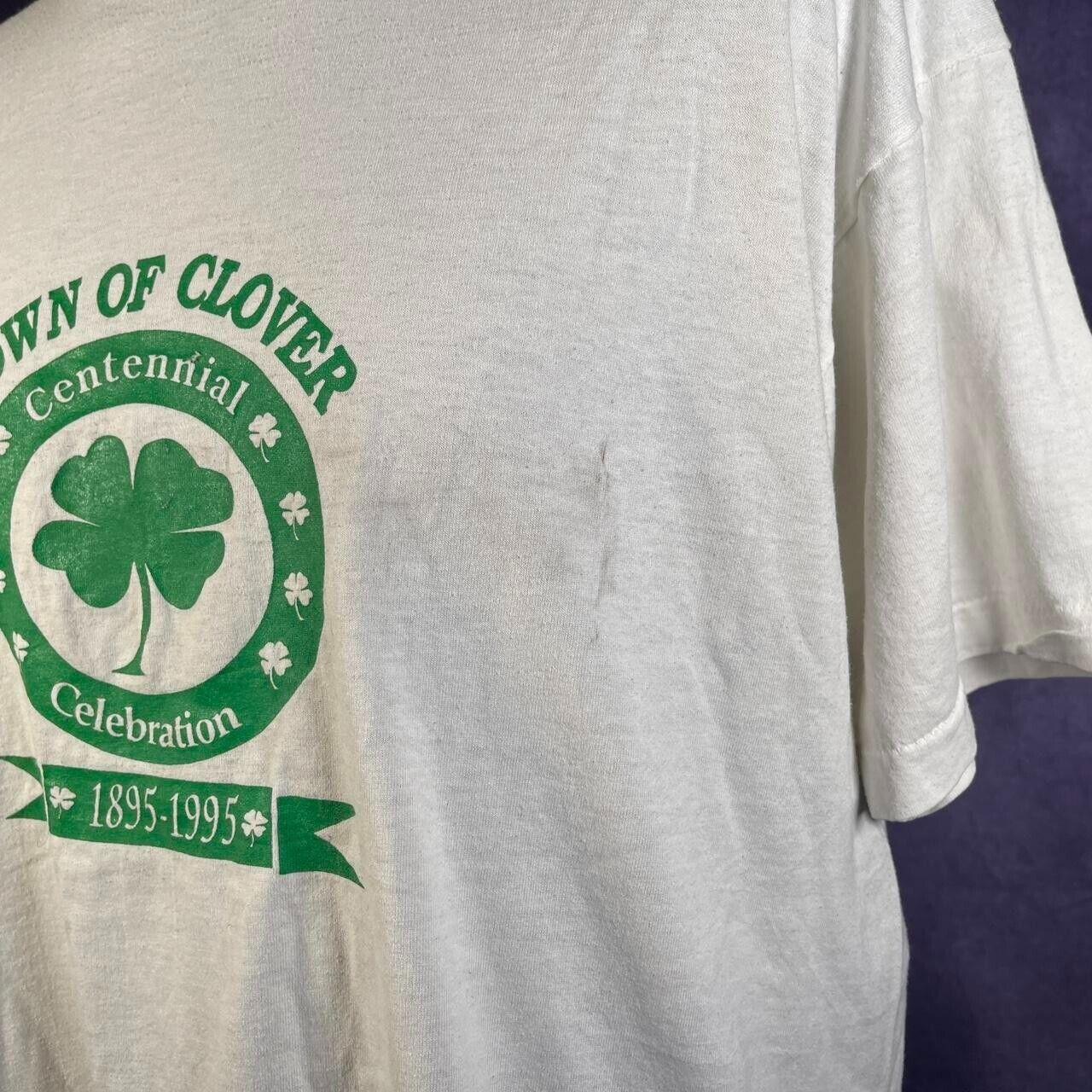 Vintage Single Stitch White Town of Clover Centennial T-Shirt