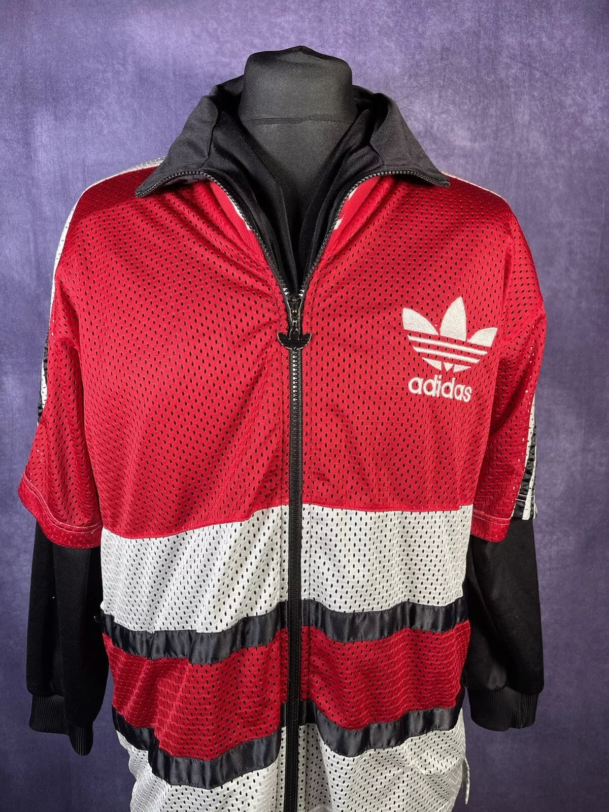 Vintage 1990s Shell/Tracksuit Jacket Hip Hop White Red Black Size 40/42