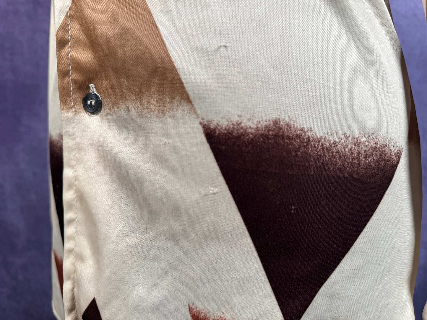 Vintage Mens 1970s Beige Brown Dagger Collar Shirt XS