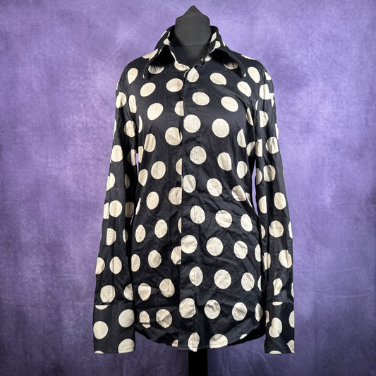 Mens Phix Dagger Collar Polka Dot Shirt Xs Black White Shirt Button