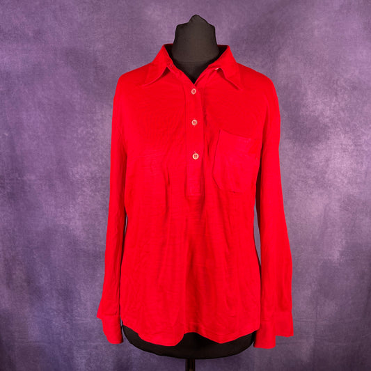 Vintage 1970s Dagger Collar Half Button Shirt Ladies Large