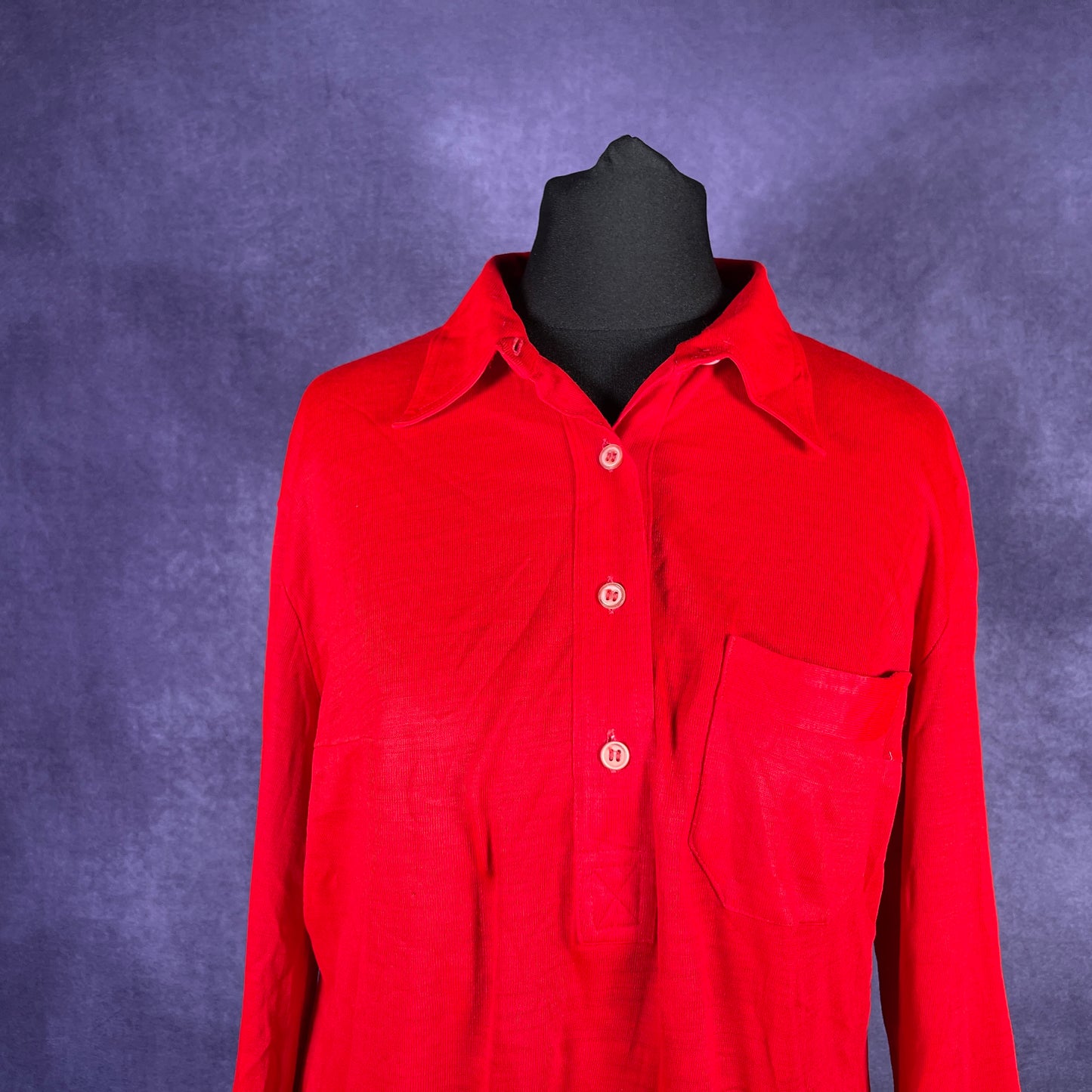 Vintage 1970s Dagger Collar Half Button Shirt Ladies Large