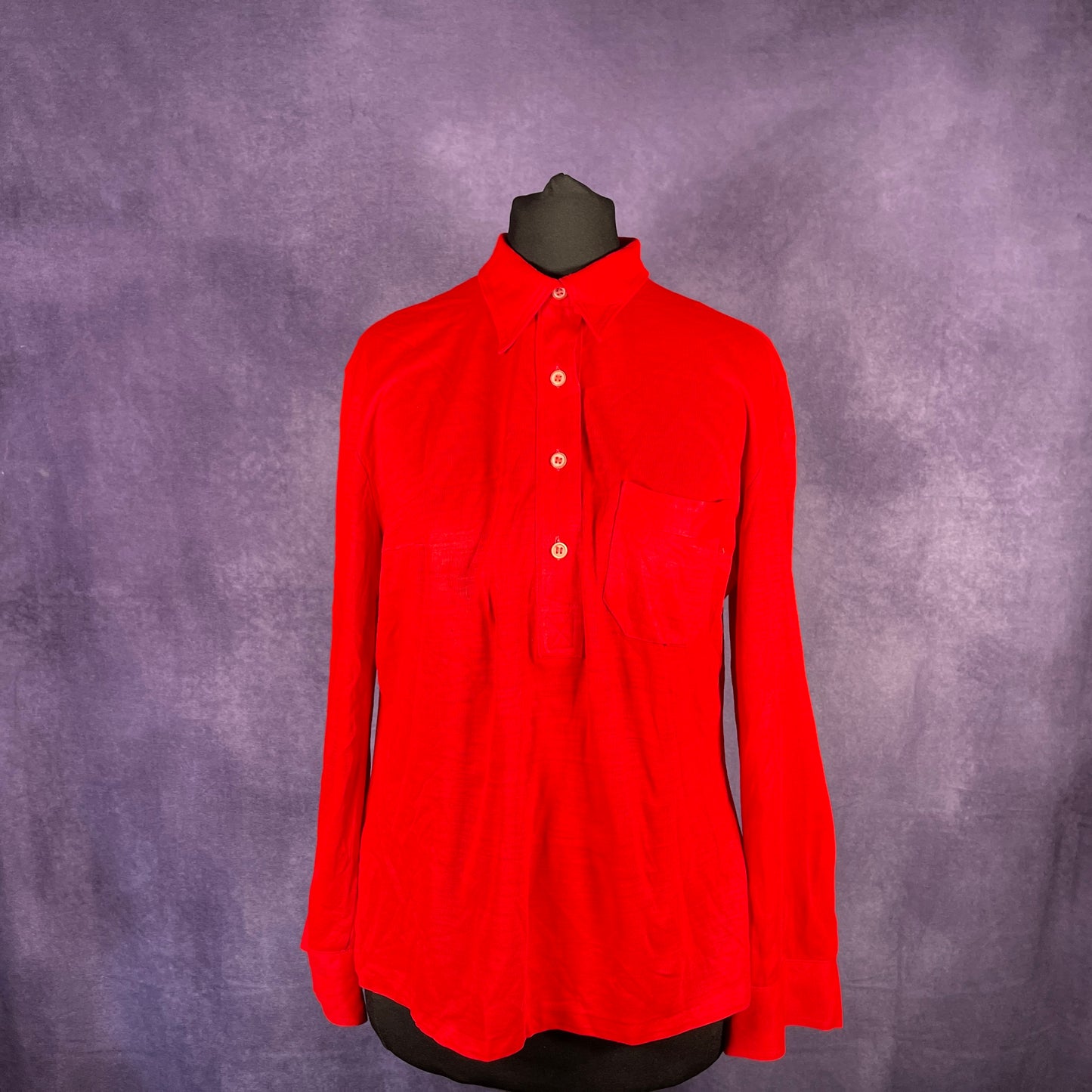 Vintage 1970s Dagger Collar Half Button Shirt Ladies Large