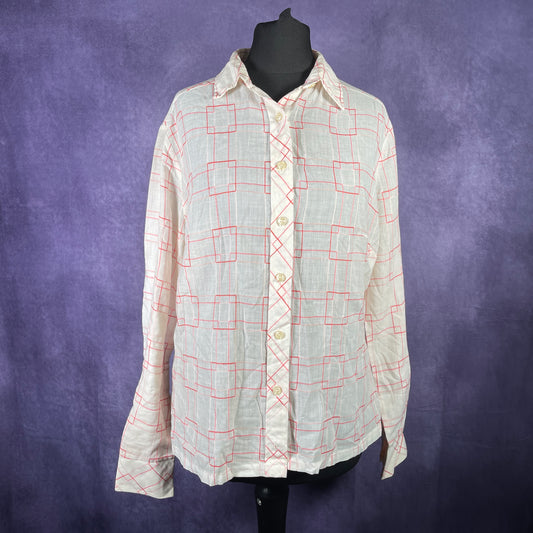 Vintage 1970s Teagal Ladies White Red Pink 70s Patterned Shirt Large