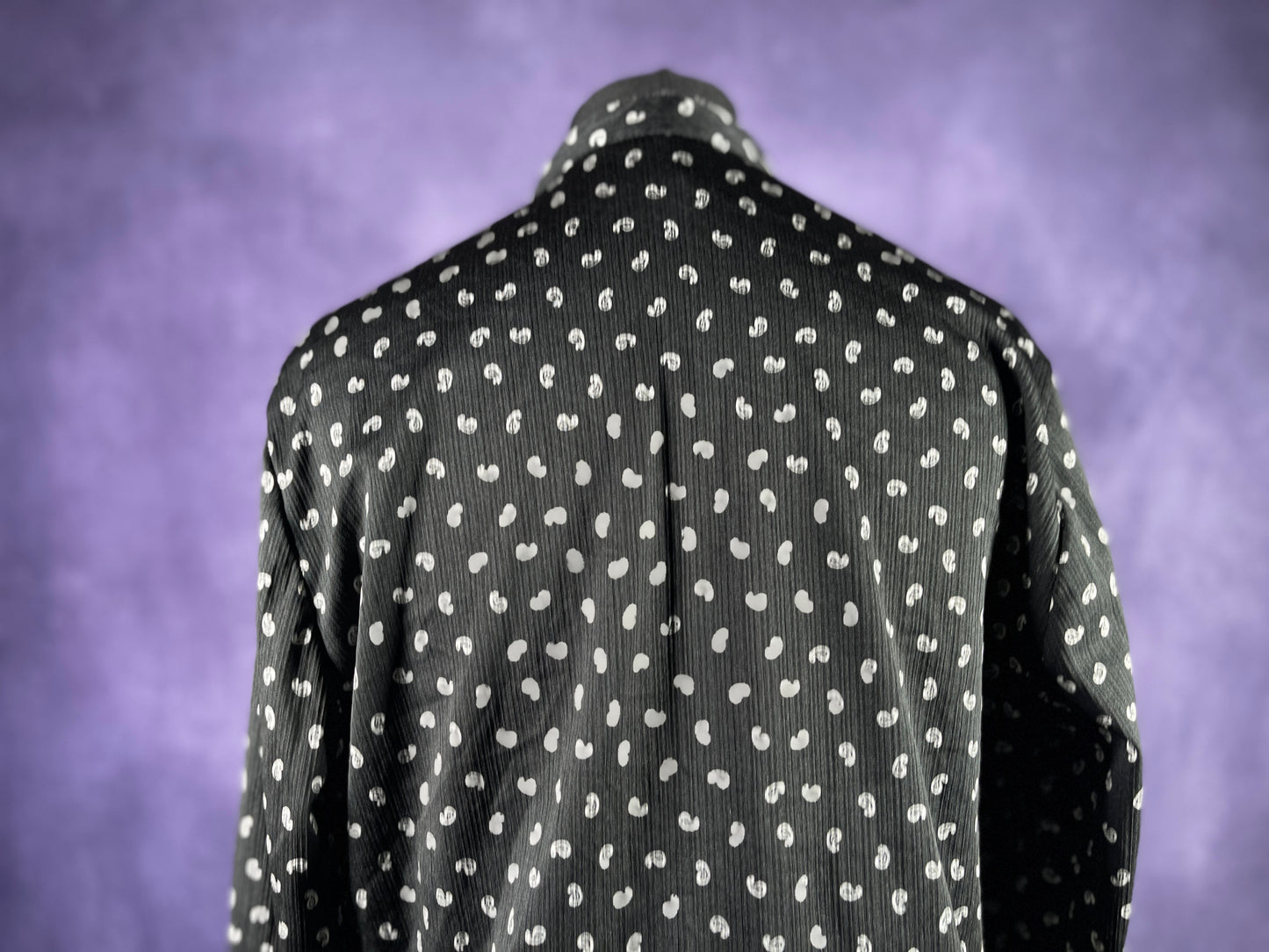 Vintage 1970s Cafe Collar Black White Paisely Womans Shirt