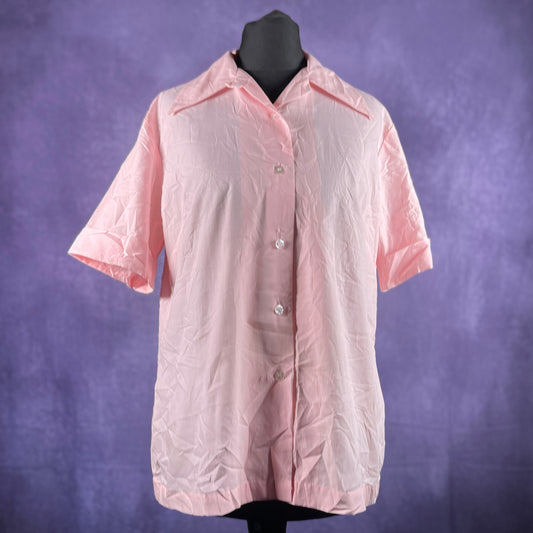 Vintage Miss K Pink Dagger Collar Women's Shirt Pink Short Sleeve