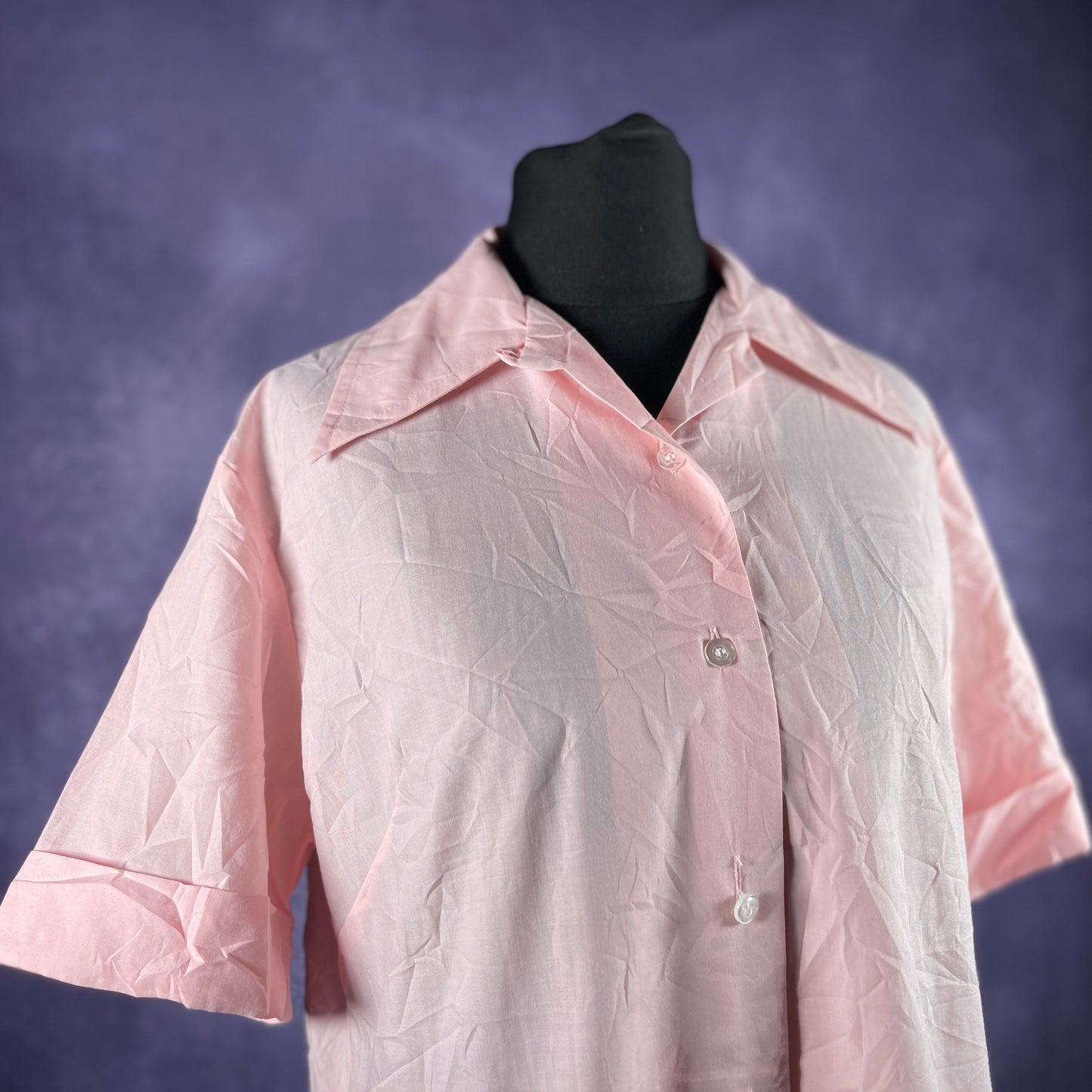 Vintage Miss K Pink Dagger Collar Women's Shirt Pink Short Sleeve