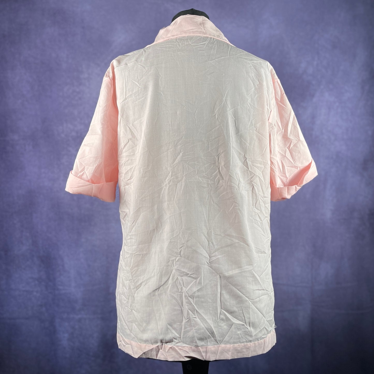 Vintage Miss K Pink Dagger Collar Women's Shirt Pink Short Sleeve