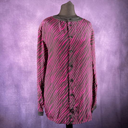 Vintage 1980s Women's Guy Laroche Silk Shirt Black Pink Button Up