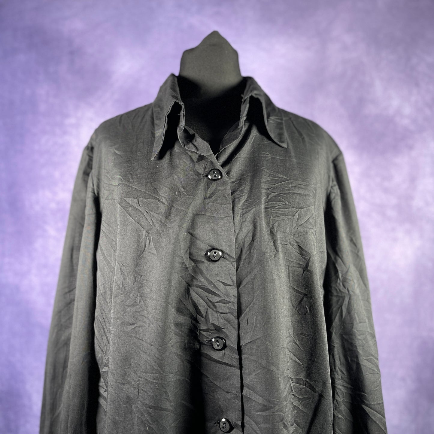 Vintage 1970s 80s Women's Ladies Dagger Collar Shirt Black