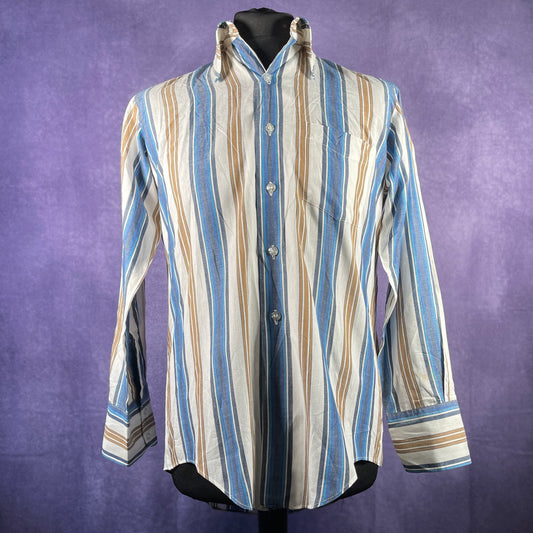 Vintage Mens 1970s 80s Marlboro Dagger Shirt White Blue Brown