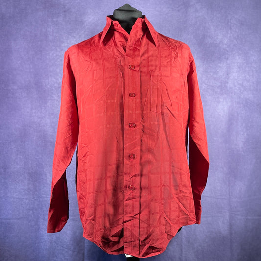 Vintage 1970s 80s Deje Mens Wine Red Dagger Collar Shirt XL