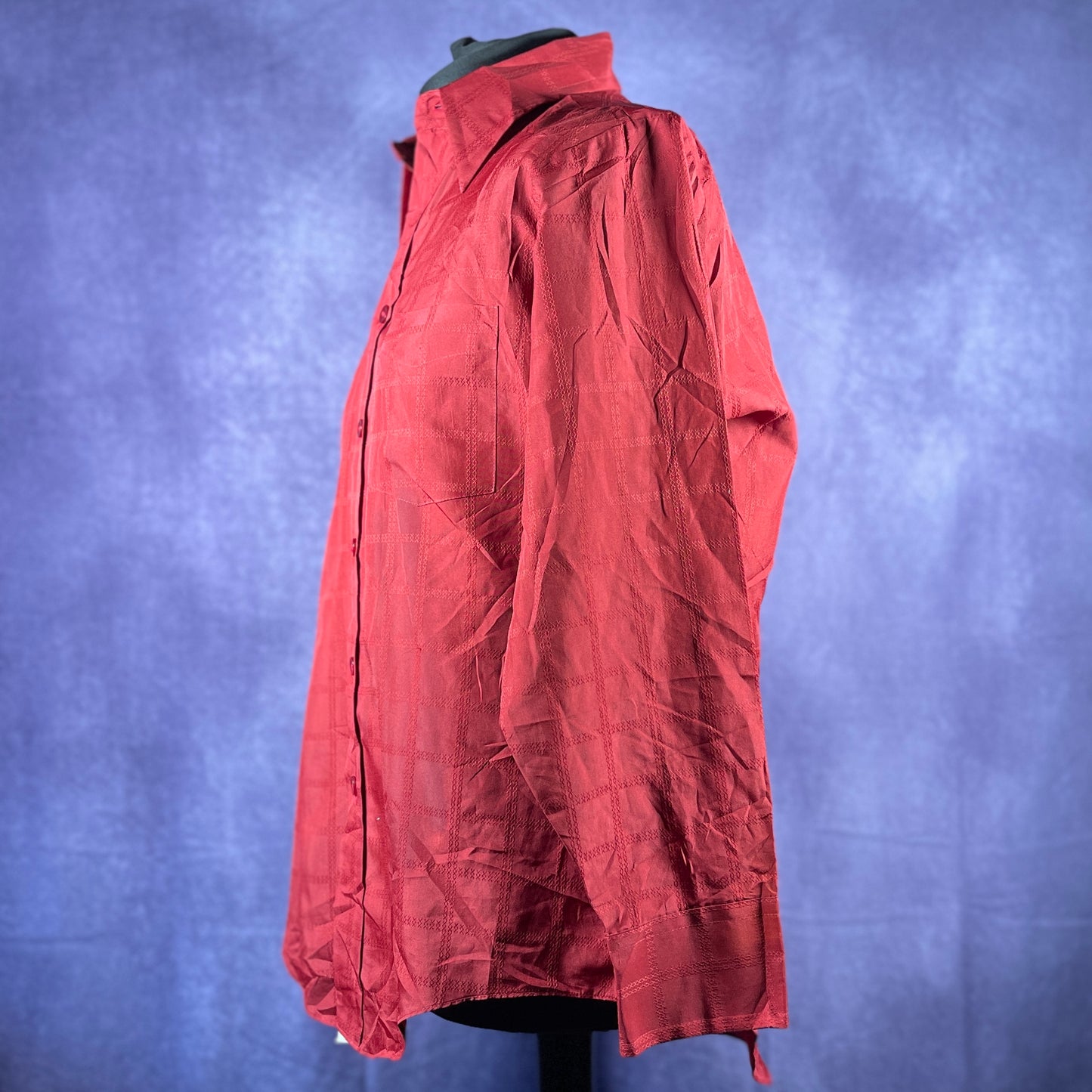 Vintage 1970s 80s Deje Mens Wine Red Dagger Collar Shirt XL