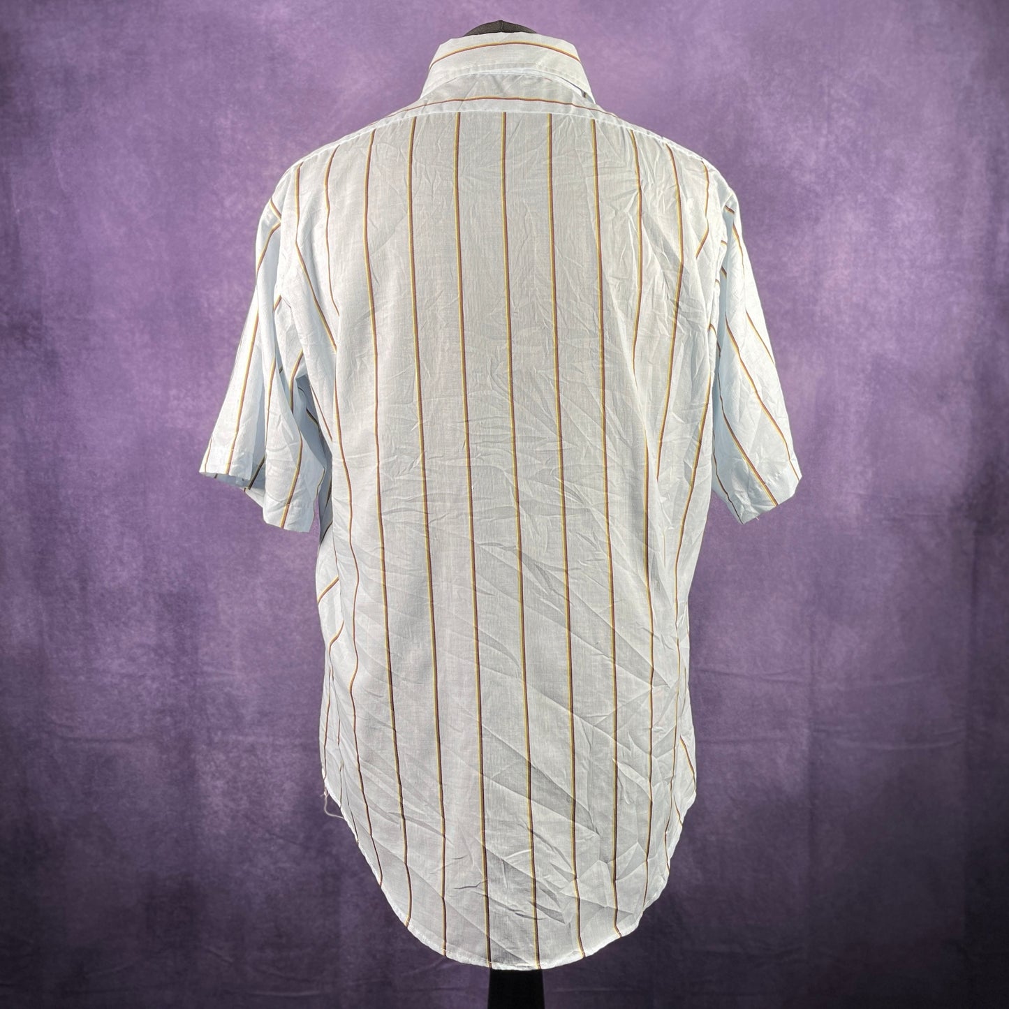 Vintage 1970s Light Blue Multicoloured Striped Mens Dagger Collar Shirt XXL