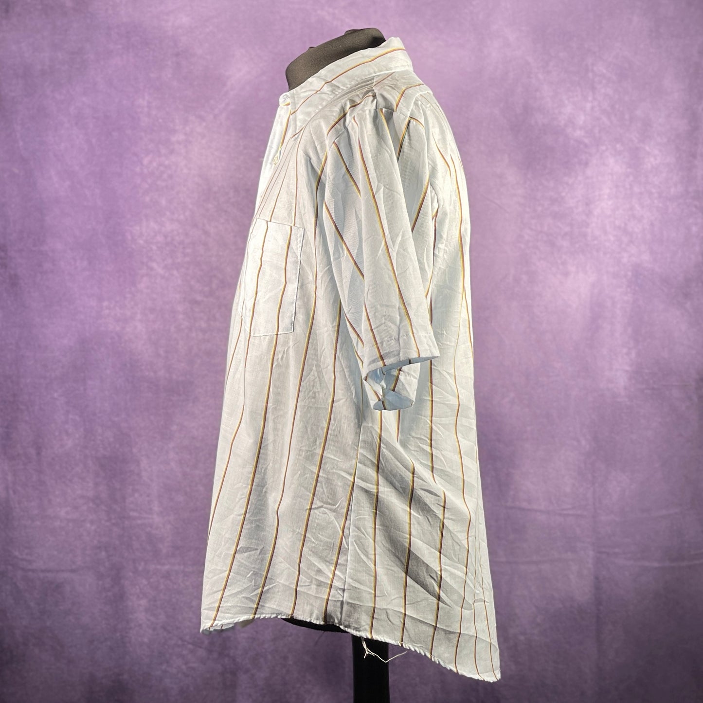 Vintage 1970s Light Blue Multicoloured Striped Mens Dagger Collar Shirt XXL