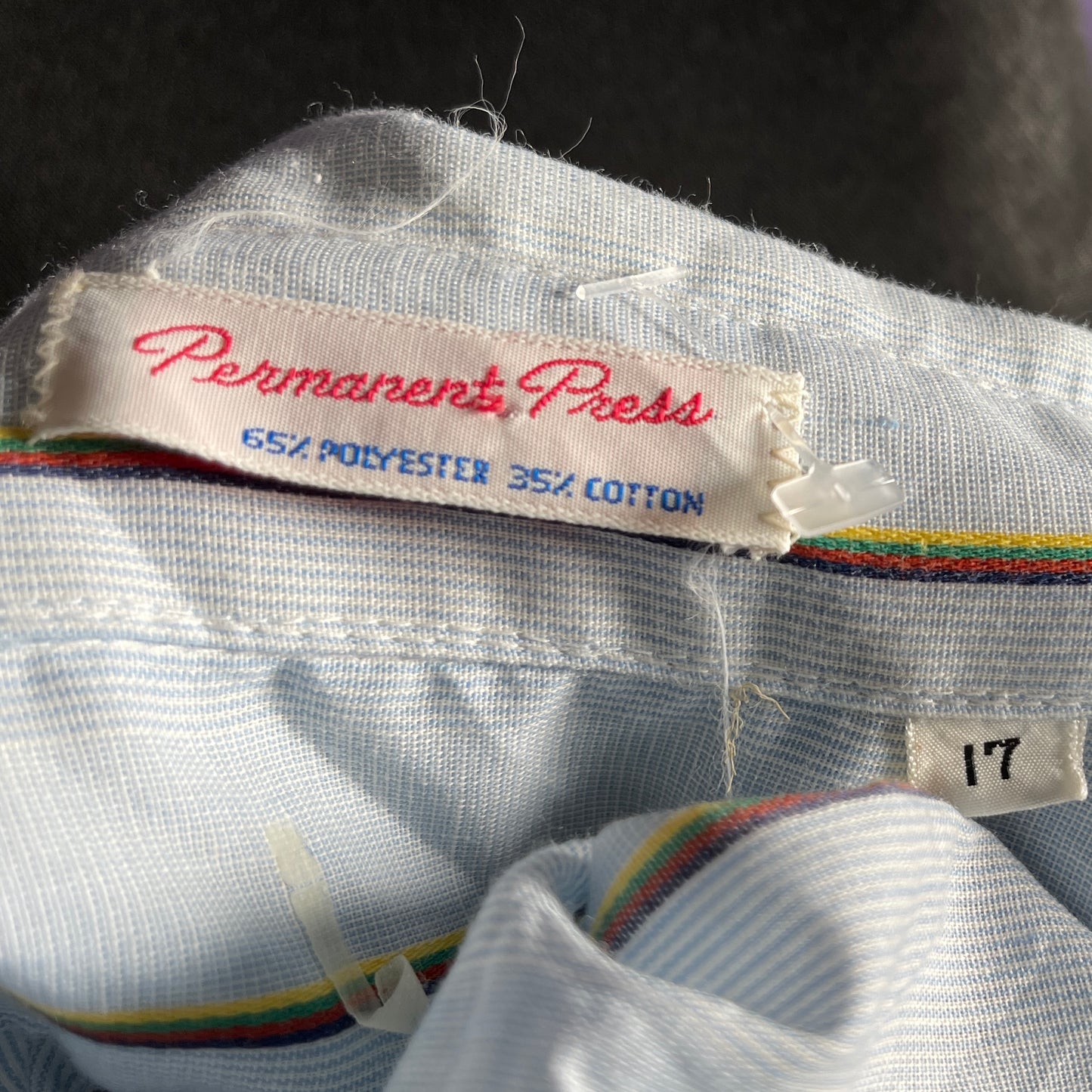 Vintage 1970s Light Blue Multicoloured Striped Mens Dagger Collar Shirt XXL