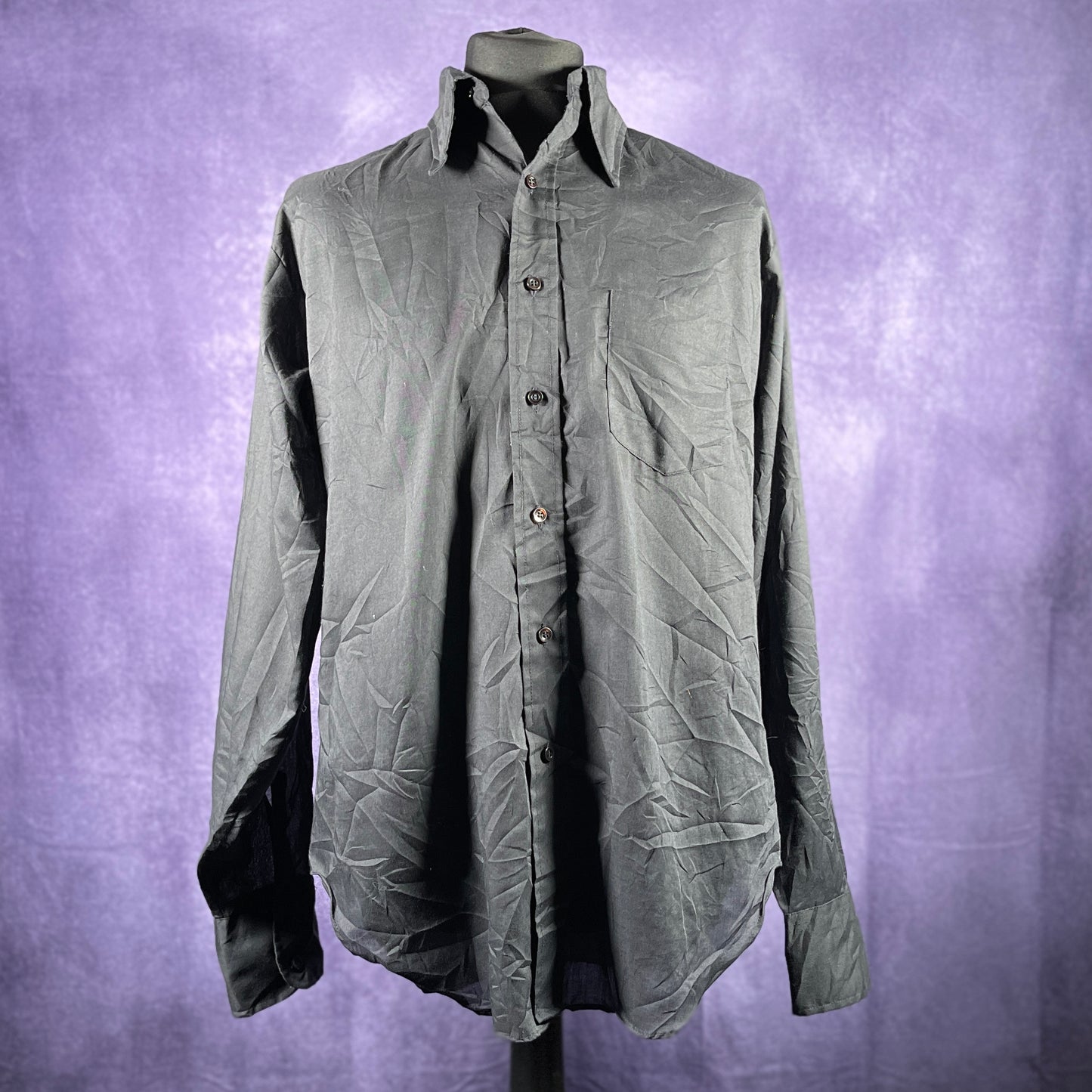 Vintage 1970s 80s Black Bono's Mens Dagger Collar Shirt XL